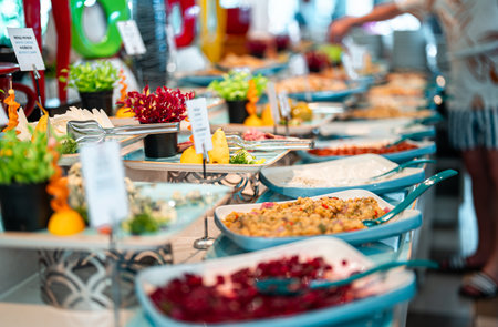 A variety of salads and meats. All-inclusive concept.の写真素材