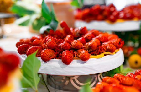 Boiled red crayfish on a plate.の写真素材