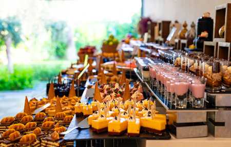 A variety of sweets and cakes. All-inclusive concept.の写真素材