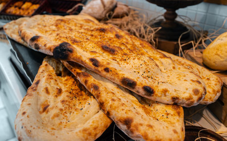 Freshly baked lavash at a grocery store.の写真素材
