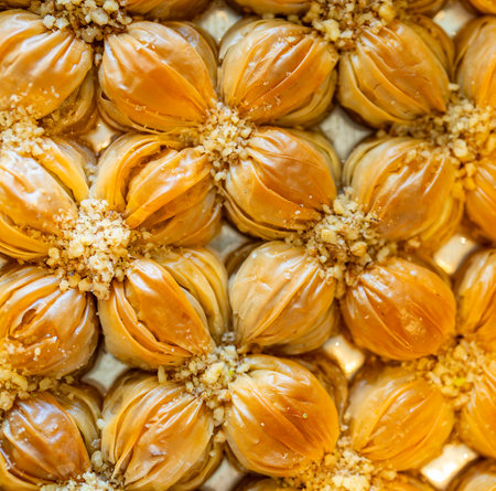 Traditional Turkish sweet dessert baklava with pistachios.の写真素材