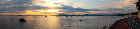 View of Cannes from Antibes at sunset.