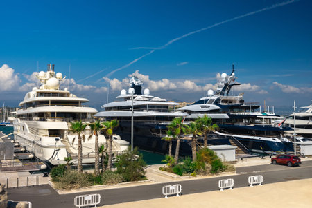 Luxury yachts at port Vauban in Antibes, France.