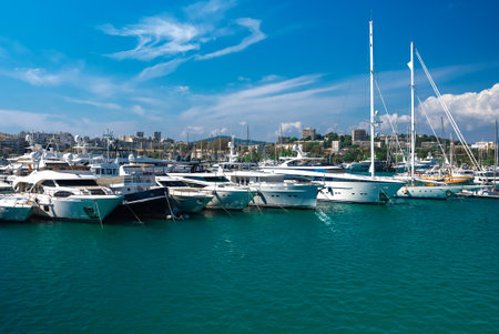 Yachts and boats docked at port Vauban in Antibes.の写真素材