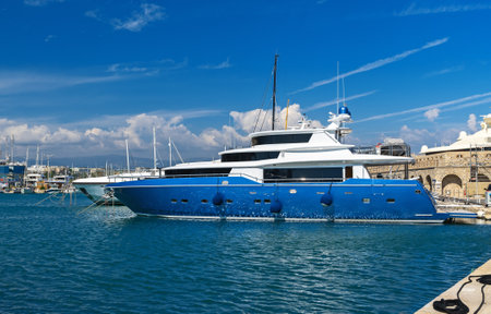 Yachts and boats docked at port Vauban in Antibes.の写真素材