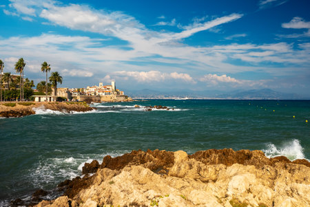 Promenade in the old town of Antibes, France.の写真素材