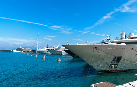 Luxury yachts at port Vauban in Antibes, France.の写真素材