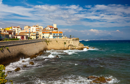 Promenade in the old town of Antibes, France.の写真素材