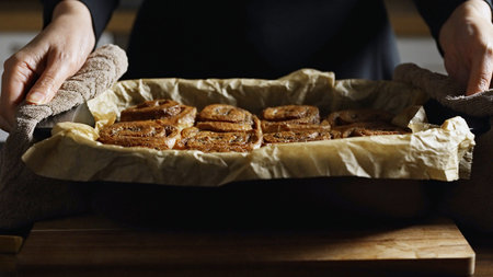 Twelve cinnamon rolls just out of the oven.の写真素材