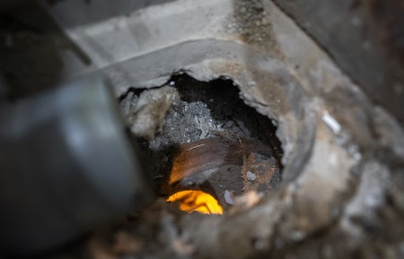 Disassembled sewer stack awaiting replacement with a new pipe.の写真素材