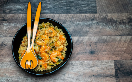 Mediterranean Couscous Salad with Shrimp and Zucchini.の写真素材