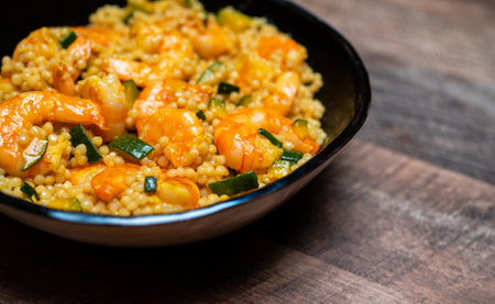 Mediterranean Couscous Salad with Shrimp and Zucchini.の写真素材