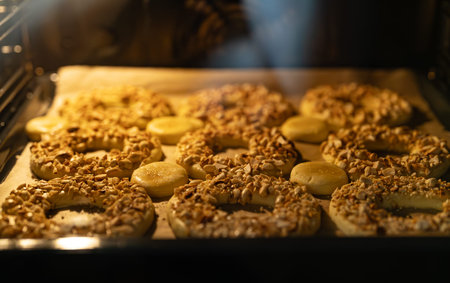Baked peanut sand rings in the oven.