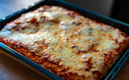 Classic Thick Crust Sicilian Pizza Ready to Eat.の写真素材