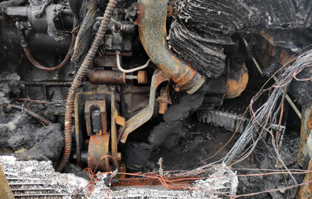 Completely Burnt Out Car Wreck After Fire.