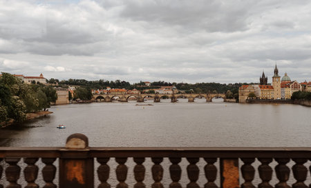 Historical Charles Bridge Across the Vltava River in Prague.
