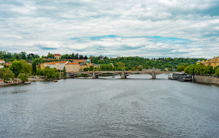 Prague City Panorama Featuring Manes Bridge Vltava.の写真素材