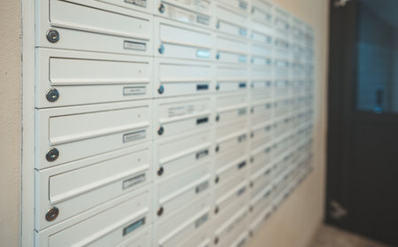 Mailboxes with a lock in an apartment building.の写真素材