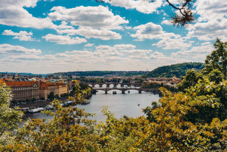 Prague skyline with Charles Bridge and Vltava.の写真素材