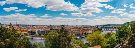 Panoramic view of historic Prague skyline.の写真素材