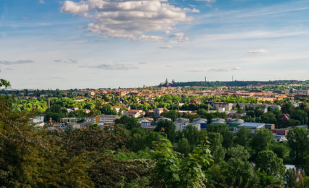 Wide panoramic view of Prague skyline.の写真素材