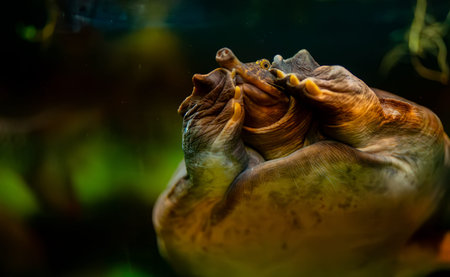 Softshell turtle underwater.