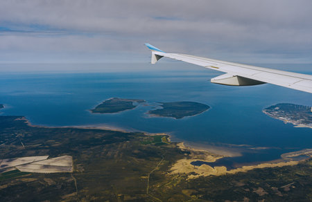 Aerial view of Pakri islands and airplane wing.の写真素材