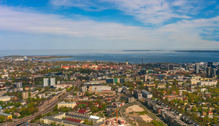 Tallinn city skyline with old town and skyscrapers.の写真素材