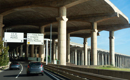 Famous airport runway bridge on Madeira island.の写真素材