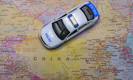 Police car model on map of China.