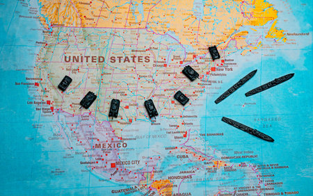 USA national defense and maritime border security on map.