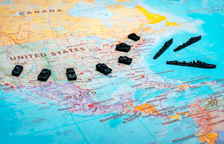 USA national defense and maritime border security on map.