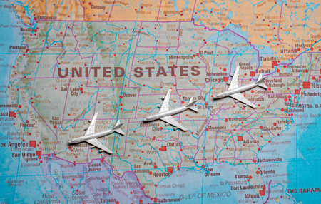 Air transportation in the USA on map.
