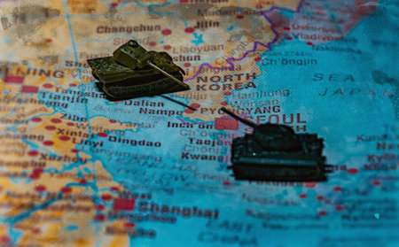 Military confrontation and tension on the Korean Peninsula map.