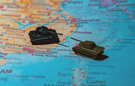 Direct military confrontation between China and Taiwan on map.