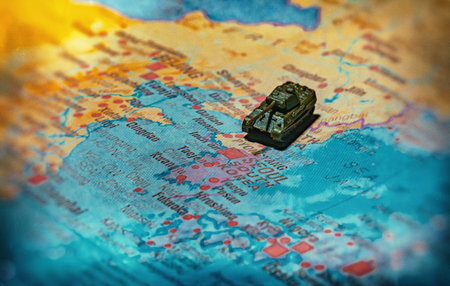 North Korean military threat and aggression towards South Korea on map.の写真素材