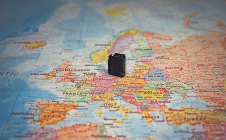 Fuel canister on Europe map crisis concept.