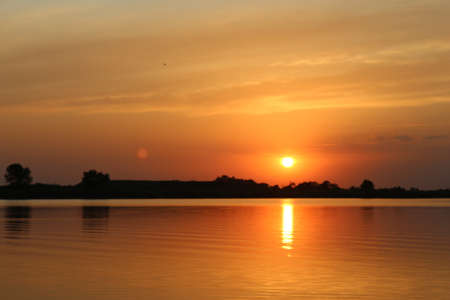 Spectacular sunset over the river Donの写真素材