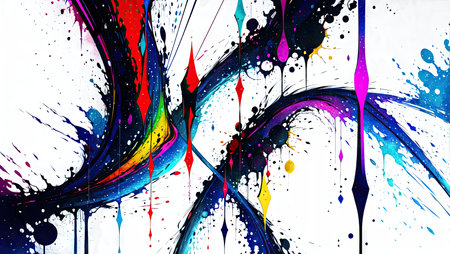 abstract colorful paint splashes on white background, digitally generated imageの素材