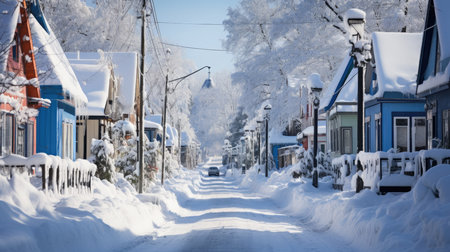 Snowy street in a small town in the winter. Winter landscape.の素材