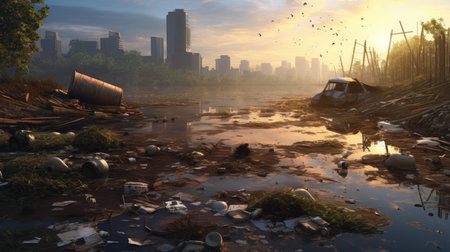 Pollution of the city. Pollution of the environment. 3d renderの素材