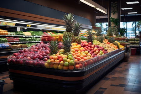 Fruits and vegetables on the shelves in the supermarket. Supermarketの素材