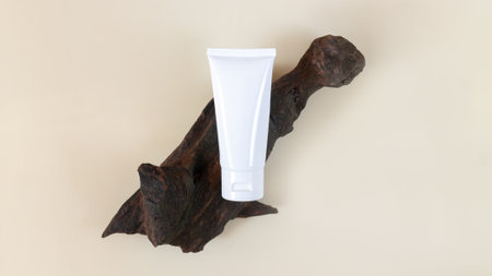 Blank white cosmetic tube for cream top viewの写真素材