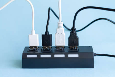 Full USB hub with multiple usb ports for cablesの写真素材