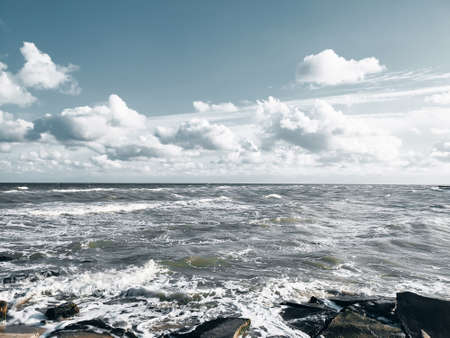 Stormy sea and cloudy sky. Wild nature beautiful dramatic backgroundの写真素材