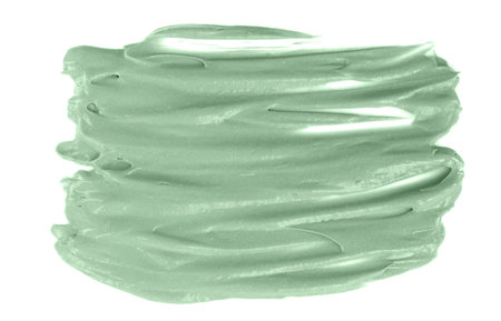 Green color correcting cream concealer smudge smear swatch sample. Make-up base creamy texture. top...
