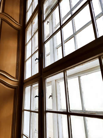 Vintage large window with wooden frameの写真素材