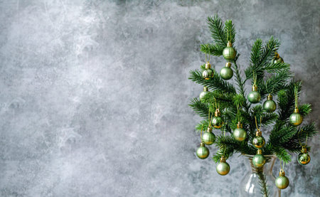 Beautiful green Christmas balls decorate Christmas tree