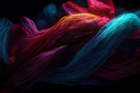 Abstract background with multicolored threads. 3d rendering, 3d illustration. Created with Generative AI technologyの素材