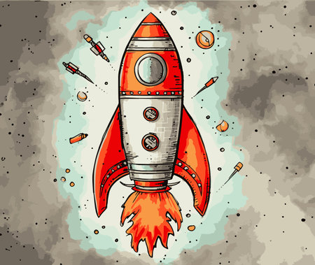 rocket in space. Hand drawn vector illustration for your design. vector illustration.のイラスト素材